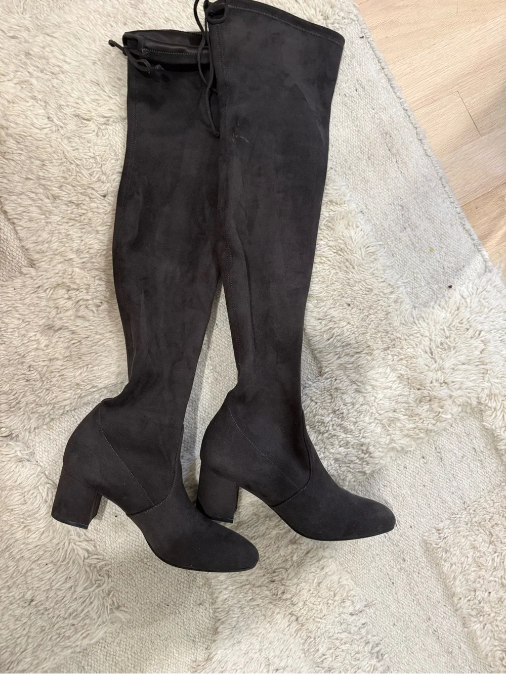 Stuart Weirzman - Over-the-Knee Black Suede Block Heel Boots - Women's
